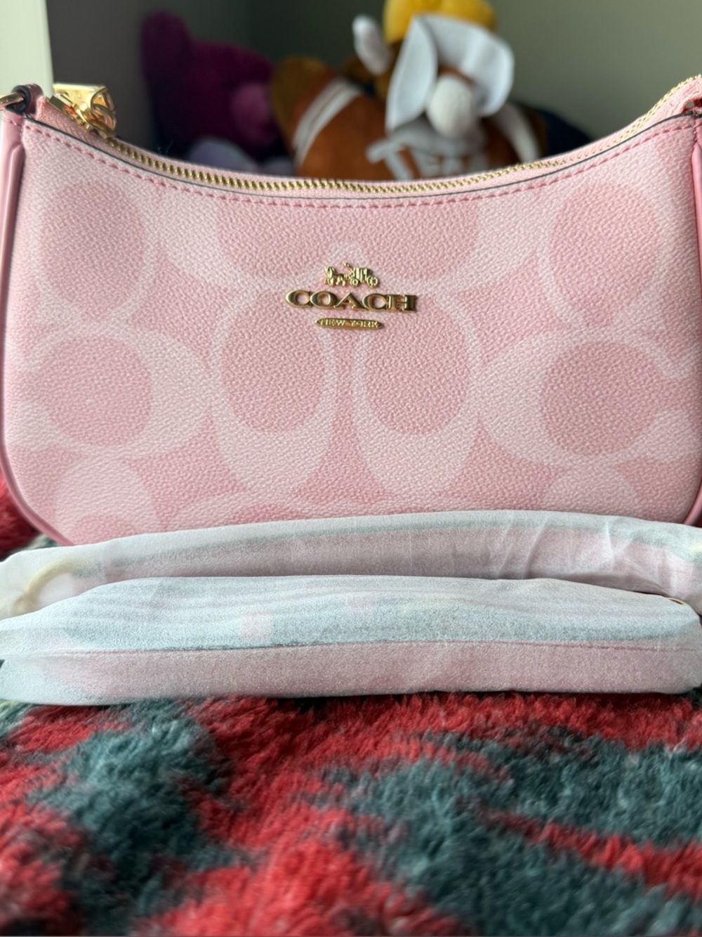 Coach Pink Signature Shoulder Bag with Bow & Pearl Charm - Picture 7 of 9